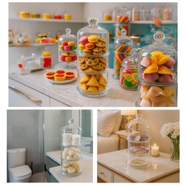 ums 3 Tier Glass Jars with Lid, Cookie Jar, Candy Jars for Candy Buffet, Apothecary Jars, Kitchen & Bathroom Organizers and Storage