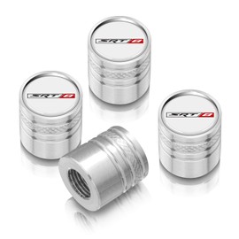iPick Image for Dodge Jeep SRT-8 White on Silver Aluminum Cylinder-Style Tire Valve Stem Caps
