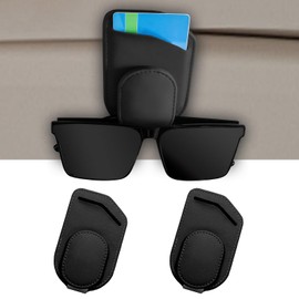 Arvoni Pack of 2 Glasses Holders for Car Sun Visor, 2 in 1 Sunglasses Holder, Car Ticket Card Clip, Magnetic Leather Sunglasses Holder for Car, Multifunctional Car Visor Glasses Holder