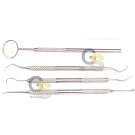 Set Of Instruments Dental Tartar Calculus Plaque Remover Tooth Scraper Dental Mirror & Scaler 4 Pcs + Case by G.S Online Store