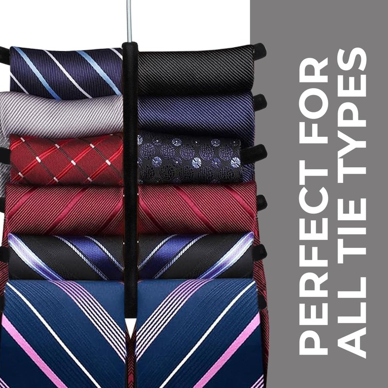 Set of 3 Non-Slip Velvet Tie Hangers, Black - Holds