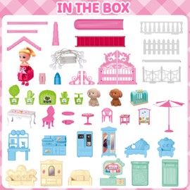 15 Rooms Doll House for Kid, 374Pcs Play Castle Furniture Playsets for Girls, Birthday Gifts for 3 4 5 6 7 8 9 10 11 12 Years Old Kids Toddlers