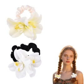 Flower Hair Ties Floral Elastics Rubber Bands Flowers Hair Ribbons Ring Scrunchies Ponytail Holders Decorative Accessories for Women White Elastics Floral Hairband Headband Christmas Gifts