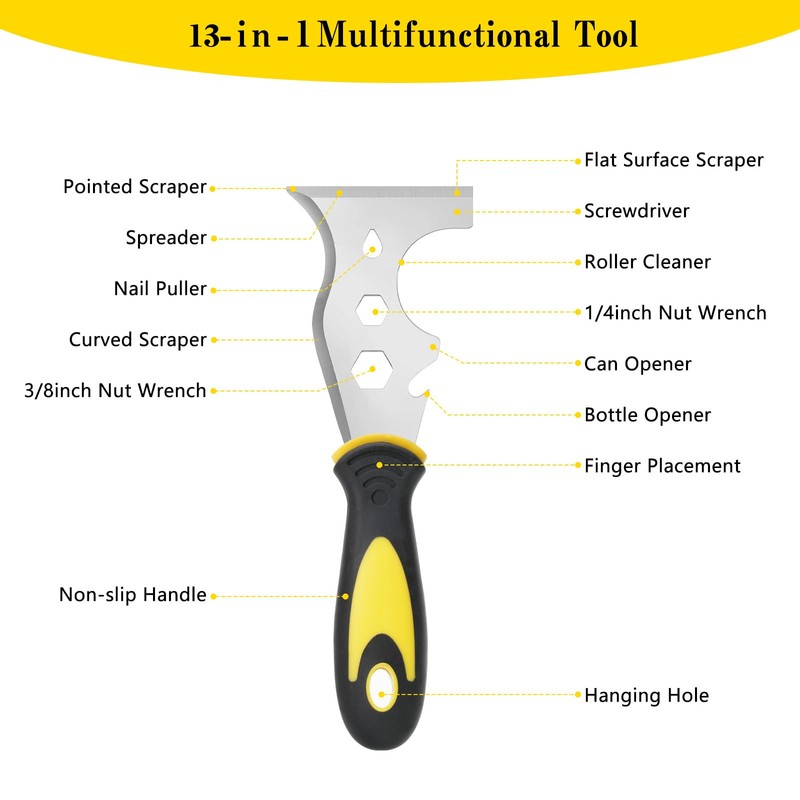 Scraper Tool,13-in-1 Painters Tool Stainless Steel, Professional Multi Paint Stripper