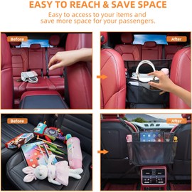 WLLWOO Organizador de Bolso de Red para Coche, Soporte para Bolso de Mano Entre Asientos, Almacenamiento Trasero, Soporte para Monedero para Consola, Barrera de Almacenamiento para Asiento Delantero