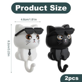 YUXIANLB Cute Cats Keys Hooks Keys Holder 2PCS Adhesive Keys Cats Hooks Cartoon Cats Gravity Creativity Hook with Sunglasses Pet Themed Keys Hanger Wall Mounted Hook for Hanging Bag Hat Coats Towel