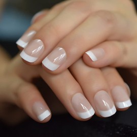Coolnail Summer Short Natural Nude White French Nail Tips False Fake Nails UV Gel Press on Ultra Easy Wear for Home Office Wear