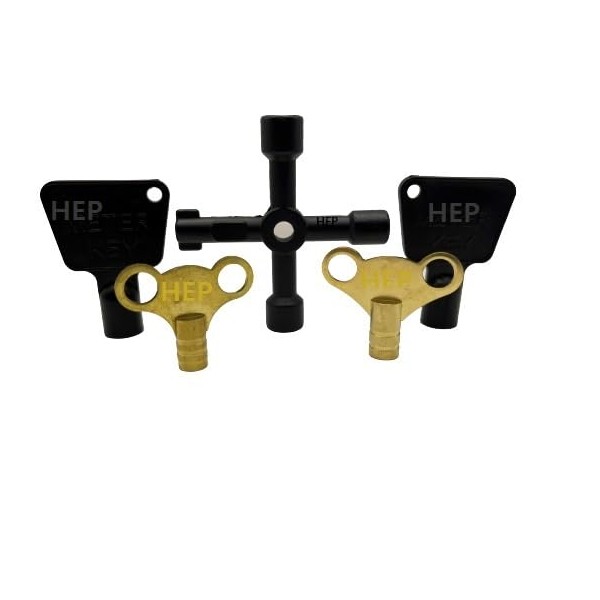 hep® Pack of 5 Key Assortment, 2 Brass Radiator Key 2 Gas Meter Box Key Triangular 4 Ways Multi-Functional Utility