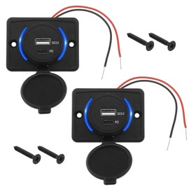 ECSiNG 2PCS Type C USB Car Charger Socket Power Outlet with Dustproof Cap Dual Port QC3.0 USB & PD Type C 12-24V 18W Quick Charge Socket Panel for Cars RVs Buses