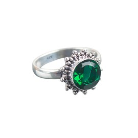Natural Semi Precious Gemstones Ring Handcrafted 925 Stamped Silver Statement Women's Ring Birthday Gift, Christmas Gift Gemstone Jewelry For Her (Created Emerald, 8)
