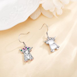 JERWLI Highland Cow Earrings 925 Sterling Sliver Highland Cow Dangle Earring Cow Jewelry Themed Gifts for Women