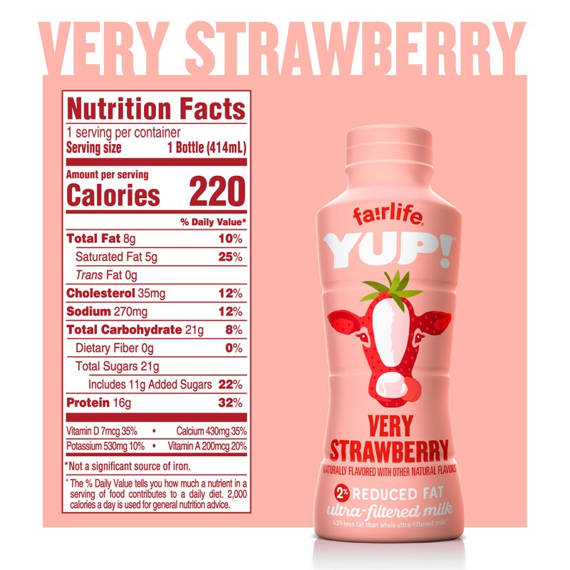 fairlife YUP! Low Fat, Ultra-Filtered Milk, Very Strawberry Flavor, All
