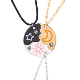 YOIVY BFF Sun Moon Star Best Friend Forever Necklace 3 Pcs Puzzle Matching Pendant Necklaces Bestie Friendship Necklace Long Distance BFF Necklaces Gift for Friend Unisex