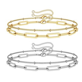 NTRUXZP 2 x Stainless Steel Women's Bracelet, Silver Colour, Infinity, Silver Gold Heart Bracelet, Friendship Bracelet, Adjustable Layered Pearl Bracelets for Women and Girls, Stainless Steel