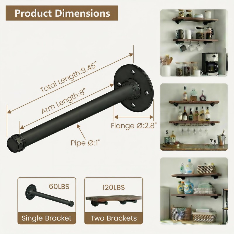 YCCO Industrial Pipe Shelf Brackets 10 Pack Wall Mount DIY