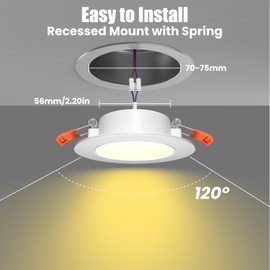3 Inch RV Recessed Ceiling Lights 12V 3W 3000K, 6-Pack Ultra-Thin Puck Light, Dimmable LED Downlights for RV Camper Van Truck Boat Under Cabinet Lighting (70-75mm Cutout)