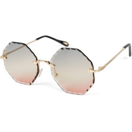 styleBREAKER 09020118 Women's Round Sunglasses, Frameless with Tinted Lenses in Diamond Shape, Embossed Temples, Hexagonal Glasses - Yellow -