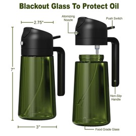 ZEREN 2 in 1 Glass Oil Dispenser & Sprayer, 16oz/470ml Glass Olive Oil Sprayer with Silicone Pad, Cooking Oil Sprayer Bottle for Kitchen Gadgets and Air Fryer Accessories (Black)