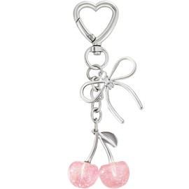 Rikhiua Cherry Keychian Cute Bag Charm Bow Keychain for Women Birthday Christmas Gifts (Silver Pink B)