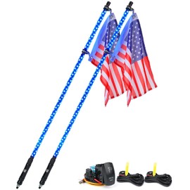 Xprite 4FT Blue LED Spiral Whip Lights, 2PCS Safety Warning Flexible Whips Pole Lighted Antenna w/U.S. Flag for Side by Side Buggy Dunes Off-Road UTV ATV Yamaha Polaris RZR Can-Am 4X4 Trophy Trucks
