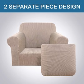 Armchair Slipcover Chair Cover 2 Piece Stretch Slipcovers Furniture Protector with Elastic Bottom Fit Armchair Width Up to 48 Inch, Stretch Spandex Jacquard Fabric(Chair, Sand)