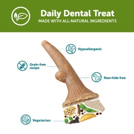 WHIMZEES Antler, Occupying Dental Treat with Calming Effects for Large Dogs (18-27kg), All-Natural, Grain-Free, 6 pieces