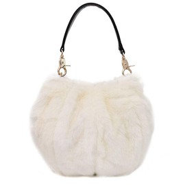 Women's Faux Fur Bucket Handbag Plush Shoulder Bag Fur Evening Tote Bags(White)