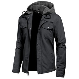 Pursky Men's Fall Field Jacket Cotton Stand Collar Lightweight Military Outwear Windbreaker XL Grey