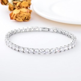 Sterling Silver Round Cut Cubic Zirconia Tennis Bracelet Anniversary Birthday Gifts for Her, Wife, Mom,7.5 inches