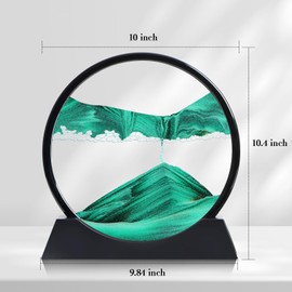 KPNUWN Moving Sand Art Liquid Motion, 3D Deep Sea Sandscape Color Quicksand Decor, Round Glass Moving Sand Art Picture Relaxing Desktop Home Office Work Decor (Green, 12 inch)