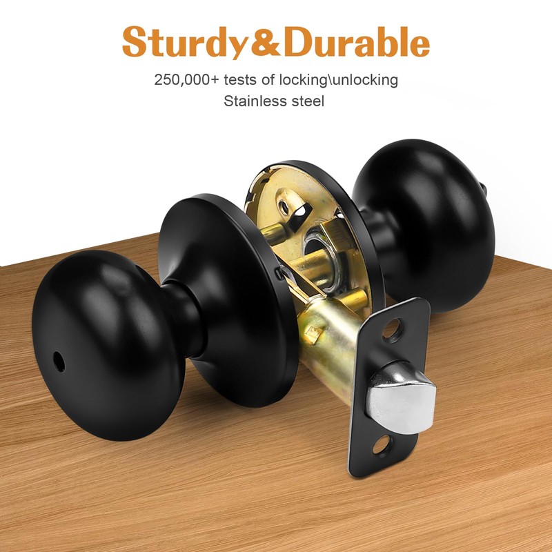 Probrico Privacy Door Knobs Black Matte Privacy Lock, Keyless Standard