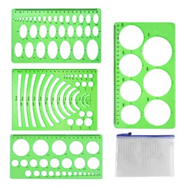 4 Pieces Geometric Drawings Templates Stencils Plastic Measuring Template Rulers Clear Green Shape Template For Drawing Engineering Drafting Building School Office Supplies