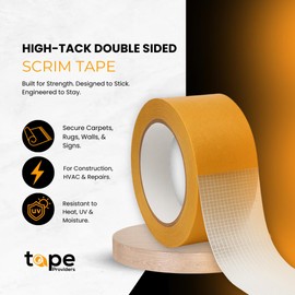 WOD High-Tack Double Sided Scrim Tape – 3 in. x 36 yds. – Heavy Duty Scrim Adhesive for Carpets, Wall Decor, Foam & More – DIY, Home & Contractor Use – Industrial Grade