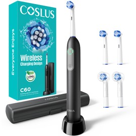 COSLUS C60 Rechargeable Rotating Electric Toothbrush for Adults, Black