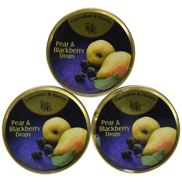 Cavendish & Harvey | Pear and Blackberry Hard Candy Drops | 5.3 Ounce Tins - 3 Pack