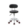 Round Rolling Stool with Back and Line Black PU Leather