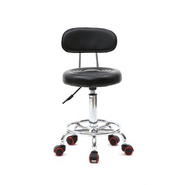 Round Rolling Stool with Back and Line Black PU Leather Height Adjustable Swivel Drafting Work SPA Medical Salon Stools Chair with Wheels Black (Black)