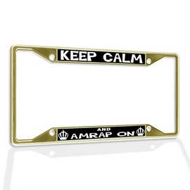 Fastasticdeals Metal Insert License Plate Frame Keep Calm and AMRAP on Workout Weatherproof Car Accessories Gold 4 Holes Solid Insert