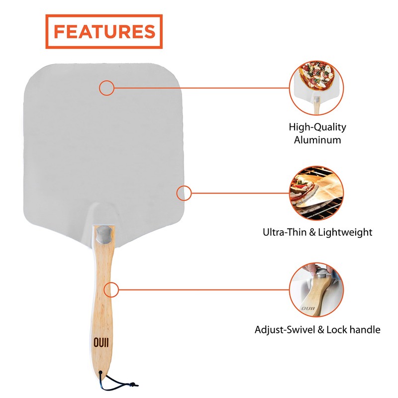 OUII Pizza Peel - 16 x 14-inch Aluminum Metal Spatula