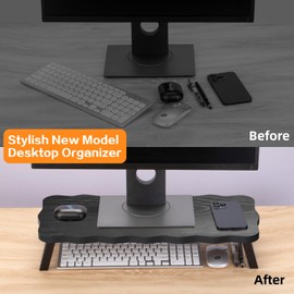 ZORVIDSON Monitor Stand Riser, Wooden Computer Stand for Desk, Wood and Steel Multi-Purpose Desktop Storage Laptop Riser Desk Shelf for Computer, Laptop, PC, Printer, 15.75 x 9.45 x 3.94 Inch Length (Black/1 Pack)