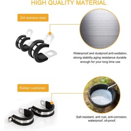 Universal Stainless Steel Cable Rubber Cushioned Clamp, Insulated Clamp, Metal Clamp, Tube Holder Fastener for Tube, Pipe or Wire Cord Installation (20, 5/16 inch)