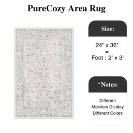 PureCozy Grey Area Rug 2x3 Entryway Rug Kitchen Vintage Living Room Carpet Indoor Bedroom Rug Washable Distressed Rug Gray Floral Door Mat Retro Accent Throw Rug for Office Dining Room Bathroom