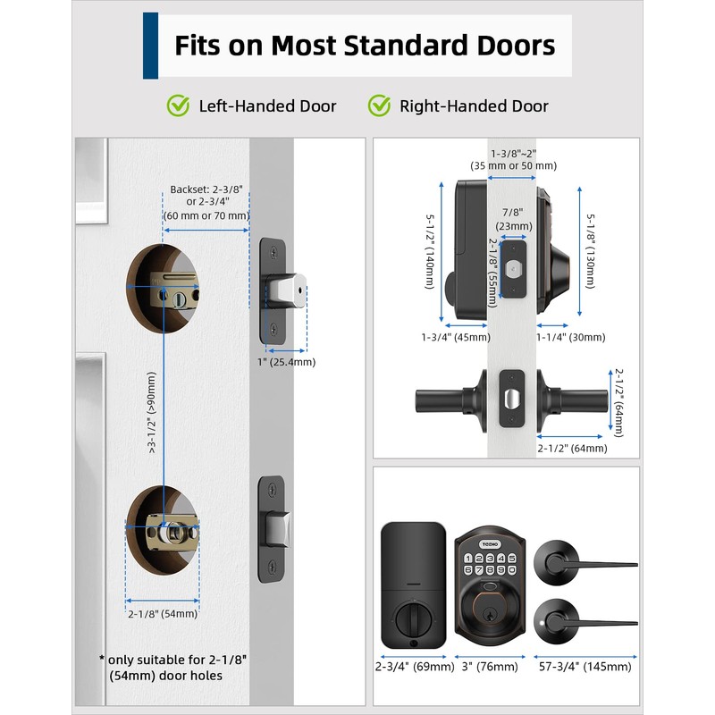 TEEHO TE002L Fingerprint Door Lock with 2 Lever Handles, Keyless