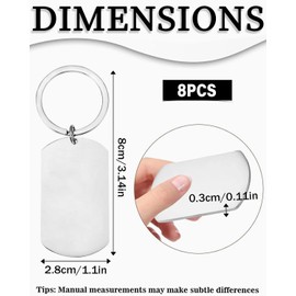 TPZORJX 8 pieces stainless steel pendant with key ring, blank blanks, rectangular punch blanks made of stainless steel, punching blanks dog tags, silver, a