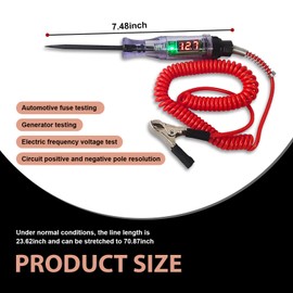 AWGUKA Pack-1 Automotive Circuit Test Pen, 3V/6V/12V/24V Multifunctional Digital Display Bidirectional Voltage Tester with Polarity Indication, with Retractable Spring Wire, Universal for Cars (Red)