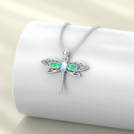 ABIGY Dragonfly Necklace 925 Sterling Silver Dragonfly Pendant Opal Necklace Pendant Animal Chain Dragonfly Jewellery Gift for Women, Sterling Silver, No Gemstone