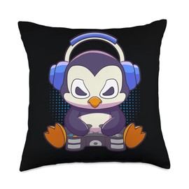 Video Game Lover Gift Room Decor for Boys Penguin Lover Gift Throw Pillow