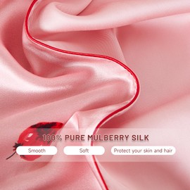 THXSILK Mulberry Silk Pillowcase for Hair and Skin, Grade 6A+ Organic Mulberry Silk Pillow Case with Hidden Zipper, King Size 20"x36" Silk Pillow Case, 1pc, Pink Strawberry