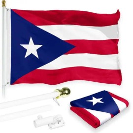 UD_G128 Combo Pack: 6 Feet Tangle Free Spinning Flagpole (White) Puerto Rico Puerto Rican Flag 3x5 ft Printed 150D Brass Grommet