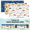 WERNNSAI Construction Wrapping Paper Rolls - 3 Short Rolls Birthday